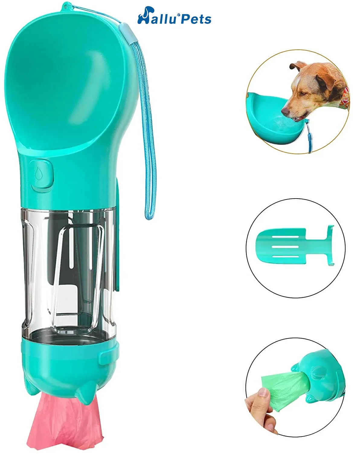 Produtos para animais de estimação do cão de viagem ao ar livre garrafa de água portátil com saco de cocô dispenser e colher