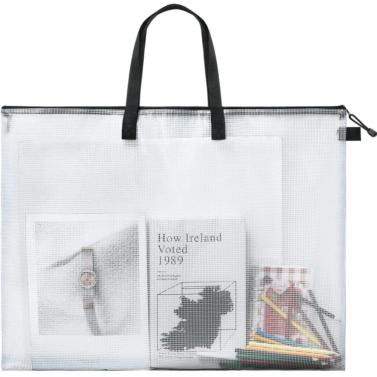 Sanat belge çantası Poster saklama çantası kartı tutucu kolu ve fermuar ile 19x24 inç organizatör şeffaf çanta