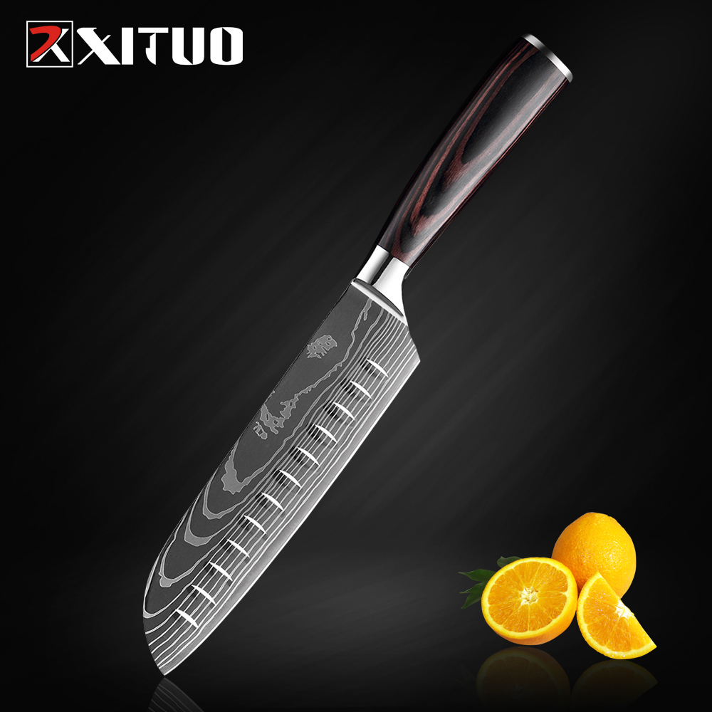 Colored Wood Handle santoku 7-JD-R5h
