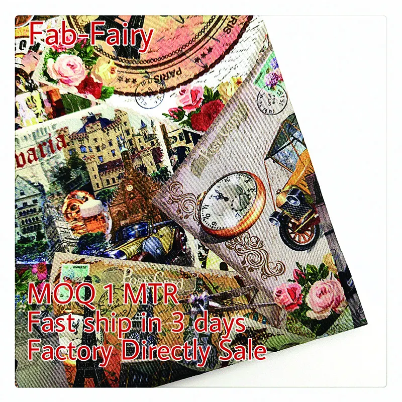 YH8-8497 Hot Sale Classic Retro Post Card Pattern Old Card World Famous Building Print Lining Fabrics For Ladies And Men Suit