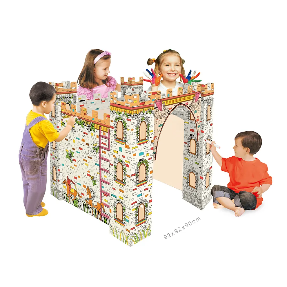 Castillo grande de cartón para niños, modelo de garabatos, con 6P