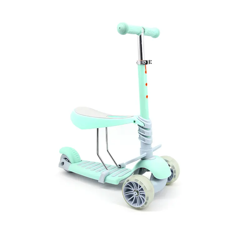 QIYI Children Multi function 2 in 1 folding removable seat mini kids kick scooter with 3 LED light wheels