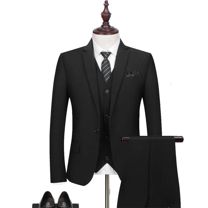 Otoño Invierno Youngth Slim Tuxedo Set Hombres Conjunto de tres piezas Trajes de padrino de boda