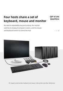 SYONG 4K @ 60Hz KVMスイッチ4コンピューターKVMスイッチDisplayportOneモニタースイッチでマウスキーボードプリンターUSB2.0デバイスを共有 - Product Image 4