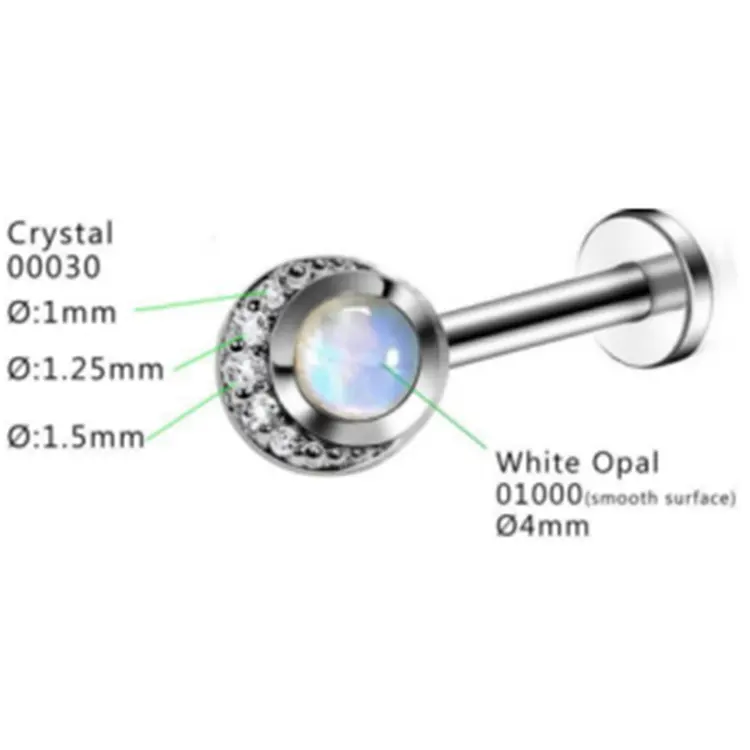 G23 titanyum Cz dişsiz zirkon Opal İlk düğme küpe kıkırdak Piercing Labret takı