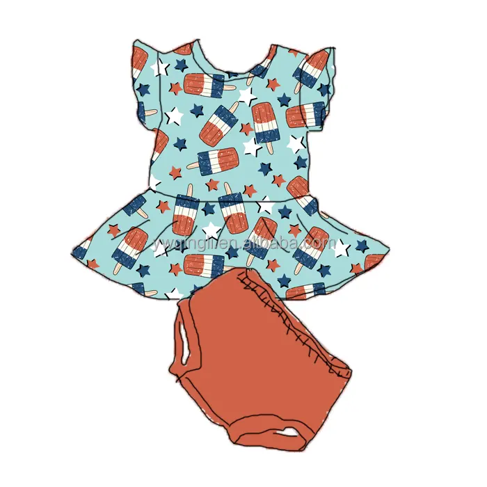 Lz roupas de verão para crianças, roupas para bebês de julho 4, roupa infantil, regata plissada + shorts, conjuntos de roupas de criança, meninas, 2022