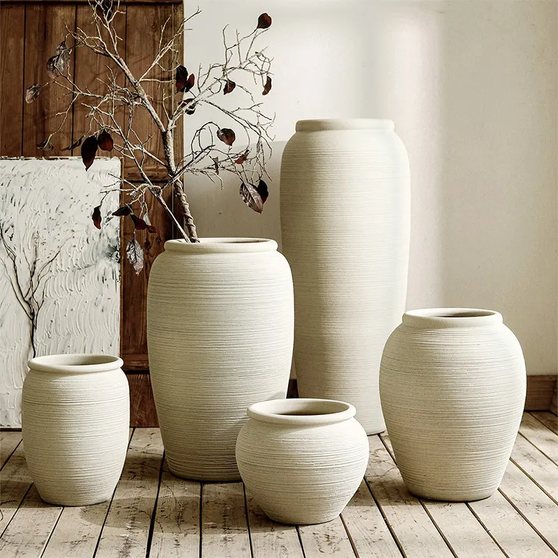 Vaso de cerâmica para decoração de casa, vaso de cerâmica artesanal grande e pequeno, tigela redonda para plantas criativas, peças centrais de interior