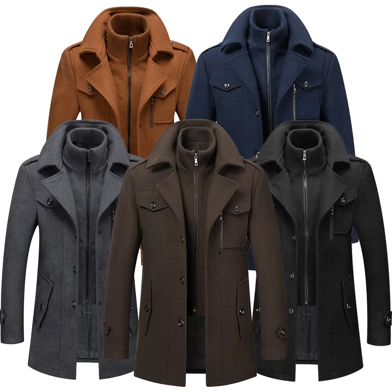 2023 nouveauté automne et hiver hommes manteaux Double col amovible laine chaud grande taille Long manteau coupe-vent veste pour hommes