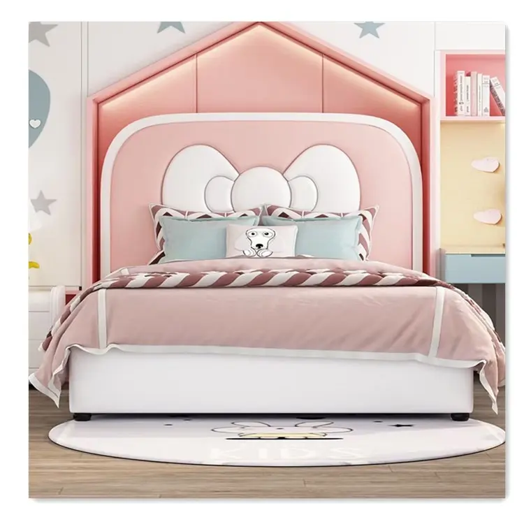 Cama de princesa rosa de estilo moderno para niños, mueble de dormitorio de almacenamiento doble, marco de madera maciza, juegos de muebles