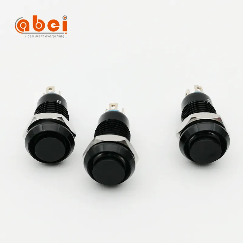 8MM Latching Momentary High Head Metal Oxidized black Push Button Switches With Stainless Steel Body and 4 Pin Solder Terminal