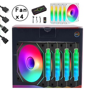 QiuzAim 4-Piece Set of 12cm ARGB Aura Computer Case Fans 4-Pin Connector Boxed Excellent Cooling Silence PWM Temperature Control - Product Image 1