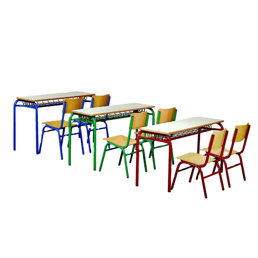 椅子付き木製ダブル小学校デスク家具学校教室テーブル