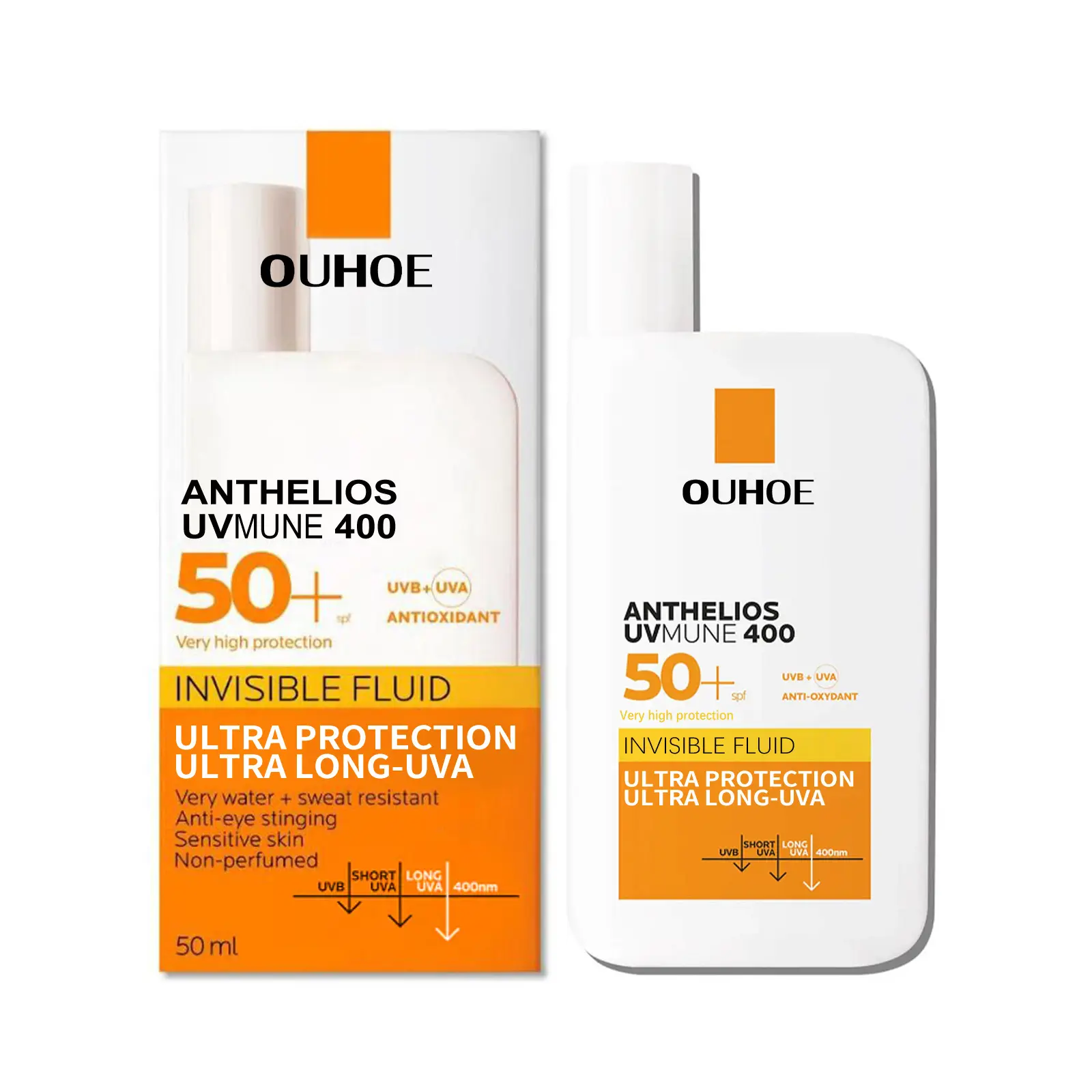 Creme protetor líquido OUHOE 50ml Protetor UV verão ao ar livre hidratante reparação protetor solar da pele facial