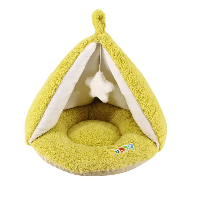 Fluffy warming lovely puppy bed small animal nest faux fur cute cat tent with hanging star toy
