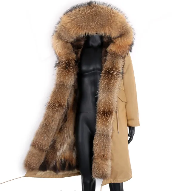 Manteau de fourrure de renard véritable pour hommes, Parka d'hiver, col, à capuche chaude très longue