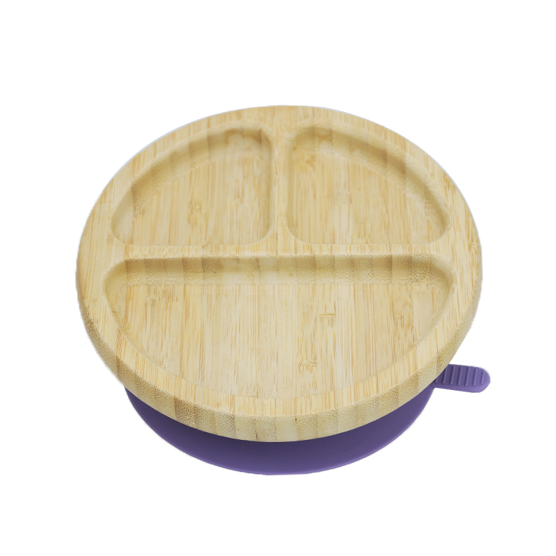 Assiette ronde à ventouse en bambou M-529#(Prune)