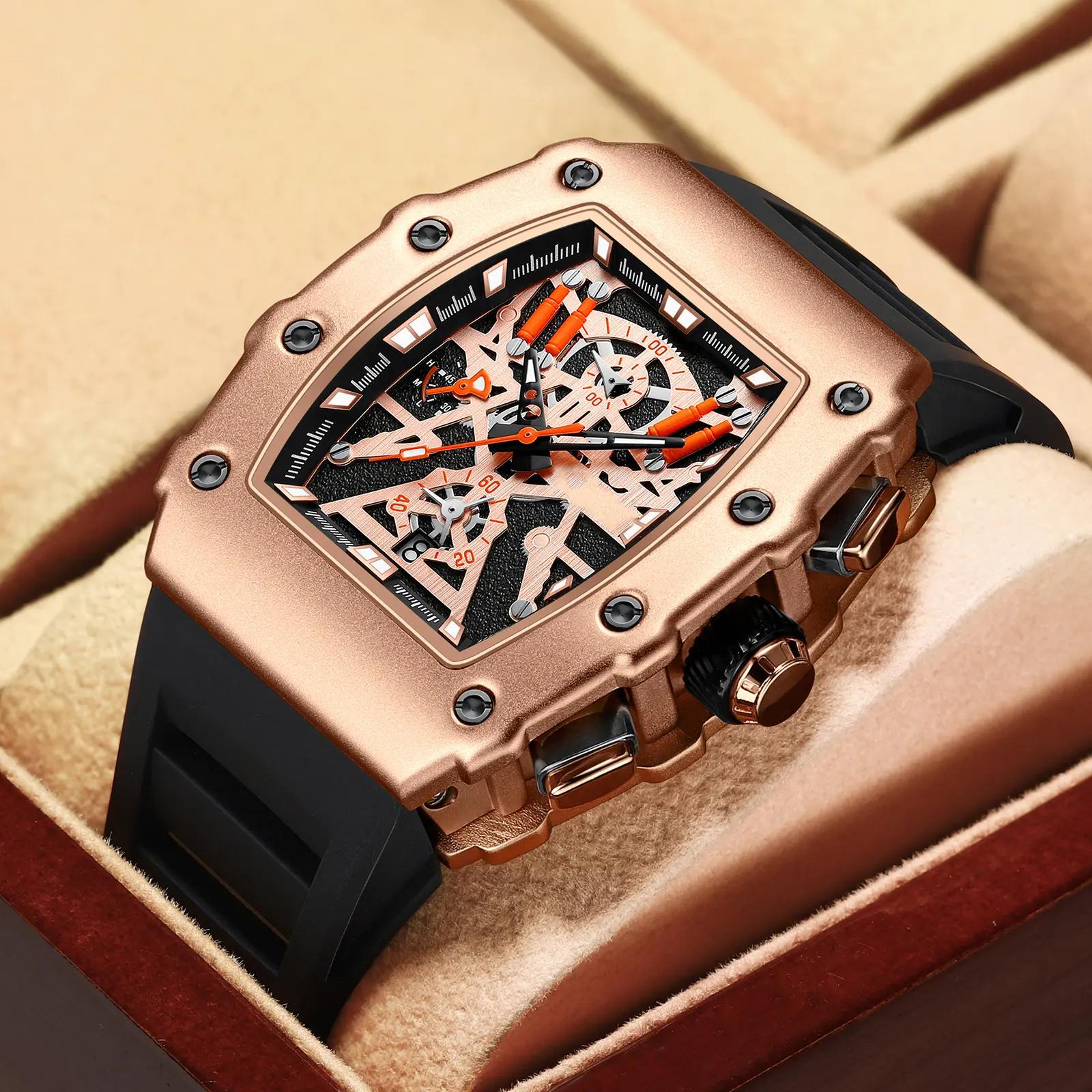 Orologio da uomo con cinturino in Silicone multifunzionale di marca di lusso modello di orologio da uomo con cronografo Tonneau orologio sportivo in stile Casual