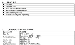 Ra8875 Touch Screen Monitor 7'' 800480 resolution TFT LCD <strong>Display</strong> with driver board - Product Image 4