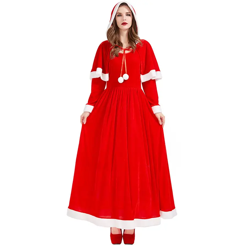 Disfraces de Tv y película para mujer, traje de fiesta de Navidad para adultos con capucha de terciopelo, vestido de santa claus para niña, MQ0774