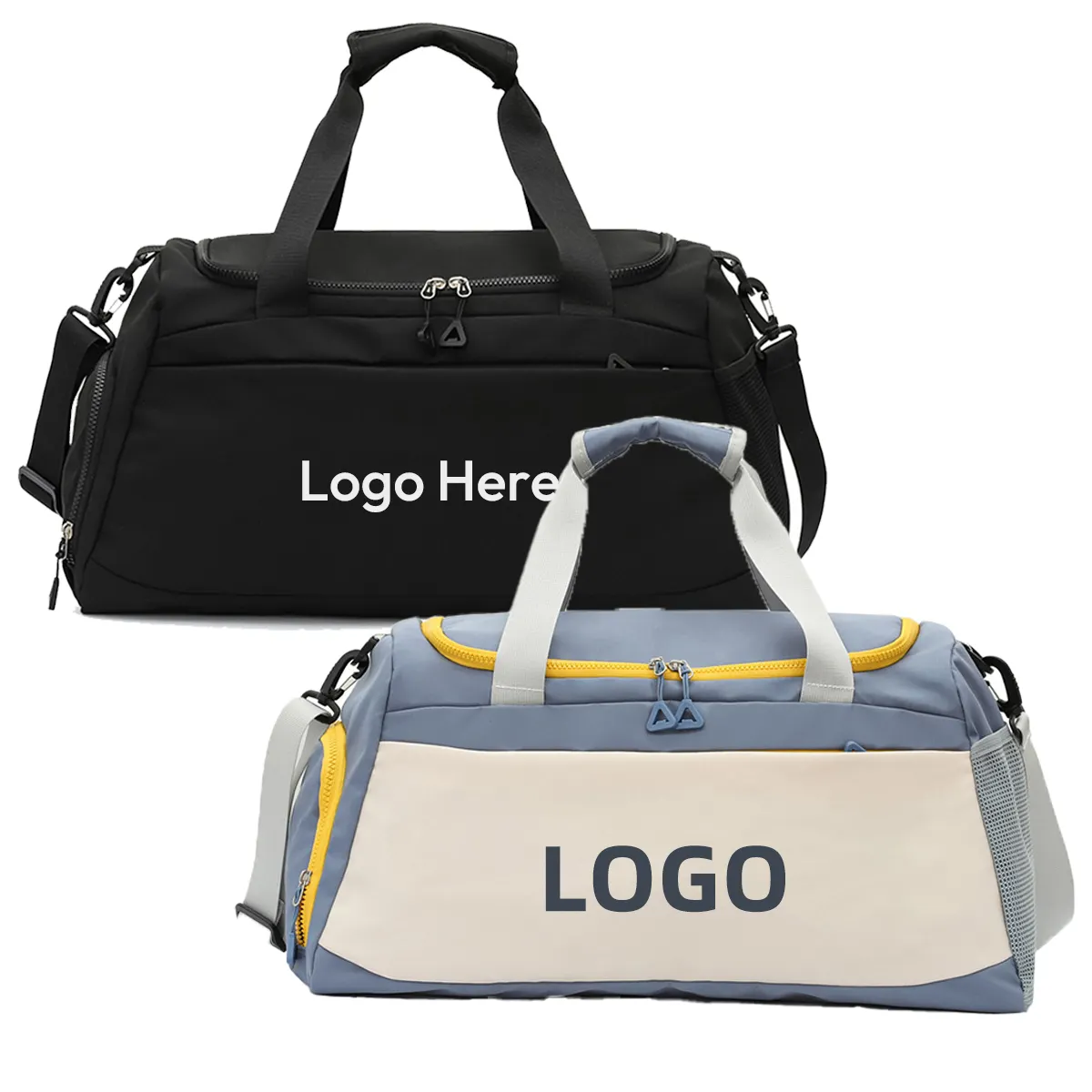 Logo personnalisé fourre-tout d'entraînement pour femmes et hommes sac de sport en nylon sac de voyage personnalisé avec poche humide et chaussures sacs de fitness et de yoga