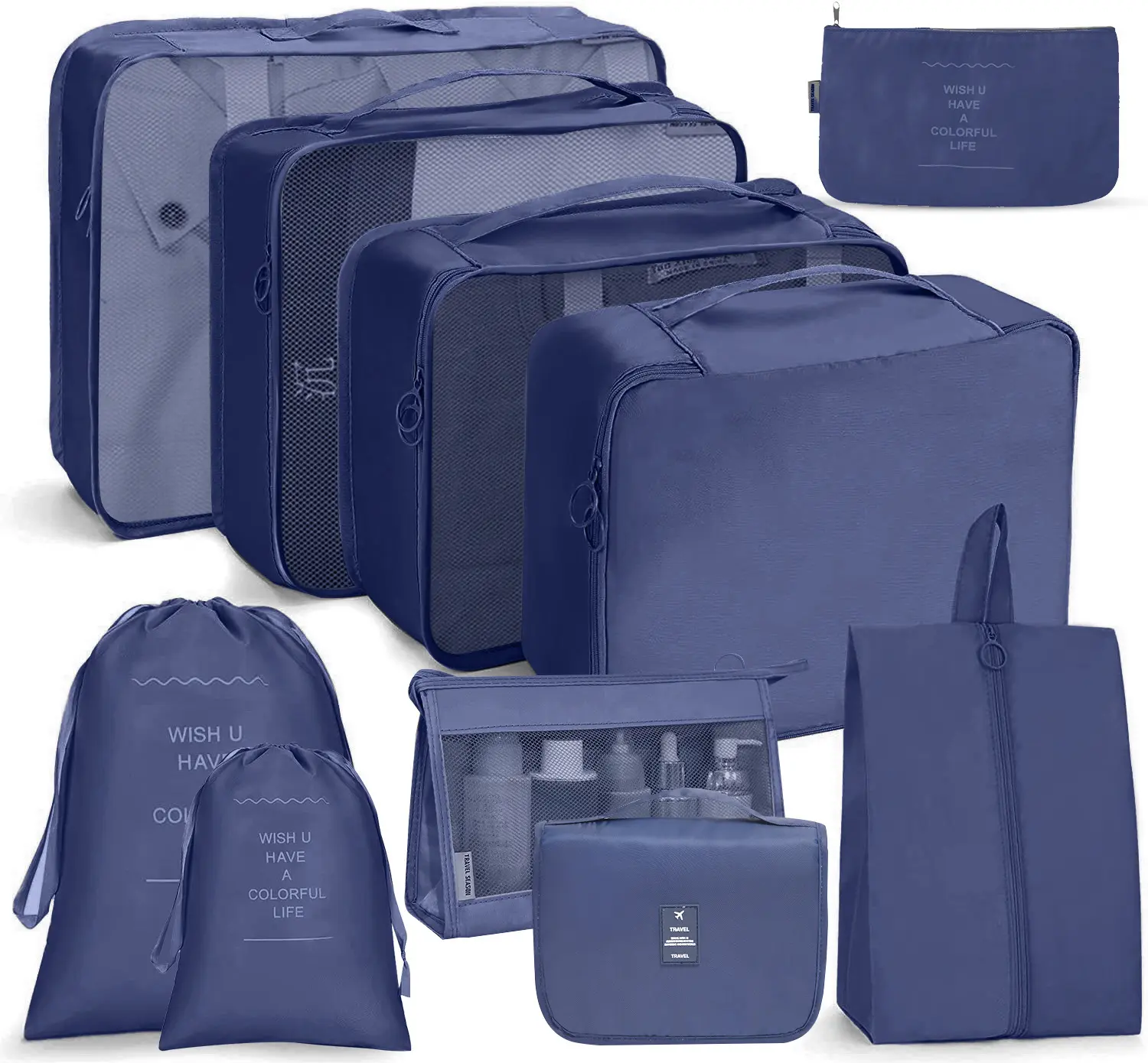10 adet ambalaj organizatörler çanta Set ambalaj küpleri Set seyahat tuvalet çantası bagaj bavul su geçirmez seyahat temel çanta