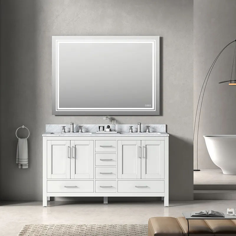 Foshan Factory wholesale Modern White 60inch Double Sink Free Standing bathroom vanity cabinet