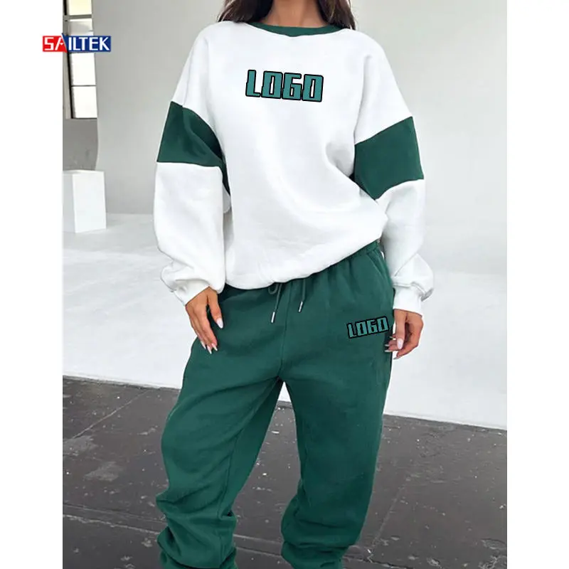 Set di abbigliamento da donna inverno 2023 tute in pile Casual con Logo personalizzato completo due pezzi felpa con cappuccio e pantaloni della tuta