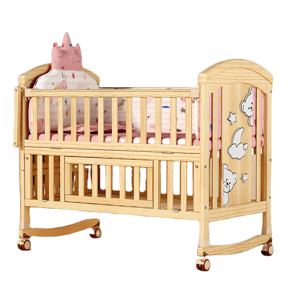 Novo 2023 Quarto Mobiliário Multifuncional Convertible Wood Kids Bed Confortáveis Camas De Bebê De Madeira para Meninas