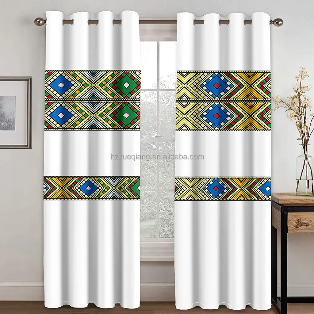 W-030 Bdzn Custom Design 3d Printing Luxe Ethiopisch Laken Verduisterende Gordijn Voor Slaapkamer Woonkamer Raam