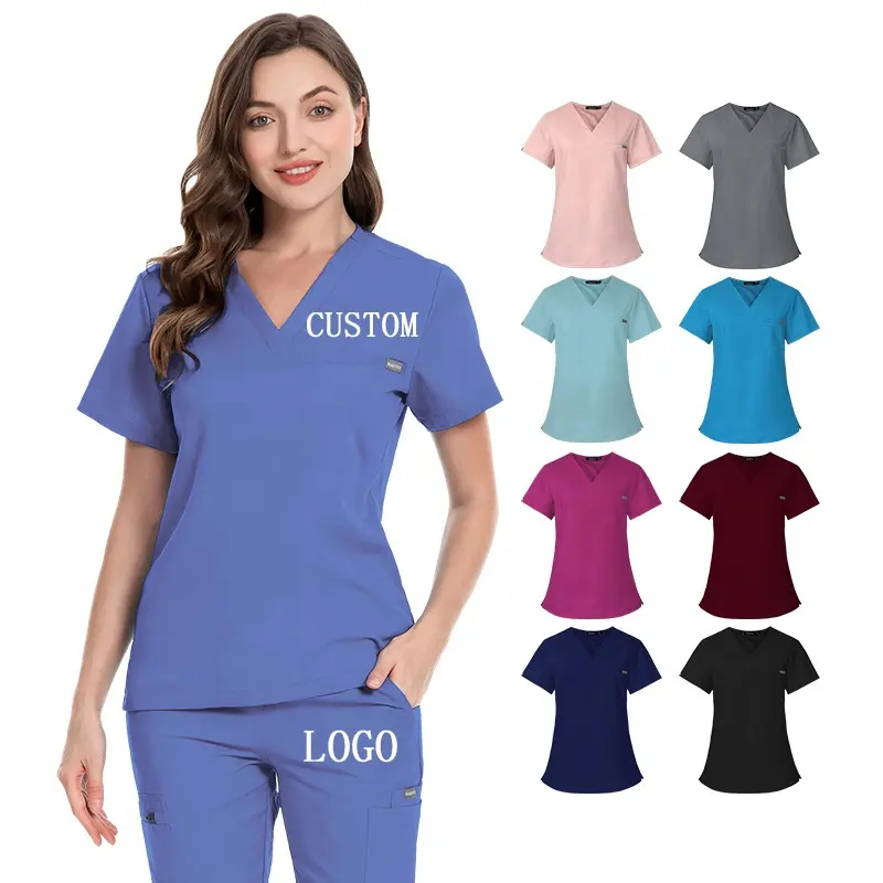 2024 Short Sleeve Tops Jogger Pants Scrubs Uniform Set Women Nursing Scrub Salon Uniform Ladies Spa Nursing Men Scrubs Uniform