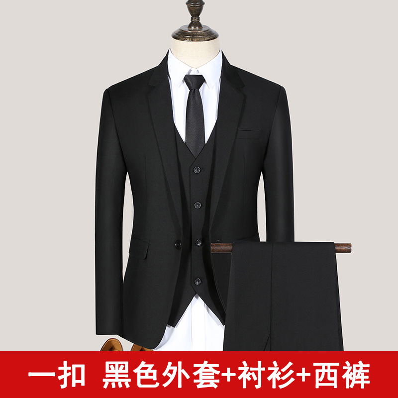 One button black jacket shirt pants