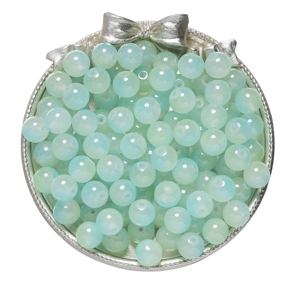 Perles imitation jade en verre bicolore - bleu et vert