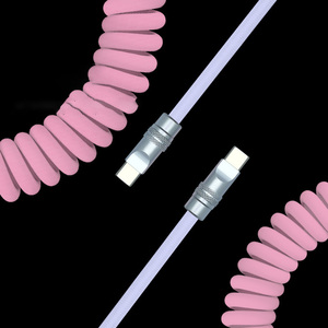 Type <strong>C</strong> to Type <strong>C</strong> Coiled Cable 1m Spring QC Charging Type <strong>C</strong> Data Charger Cable for Android Mobile Phone - Product Image 4
