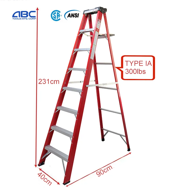 CSA ANSI 3-9 gradini scala a gradini in fibra di vetro regolabile tipo IA industriale per elettricista