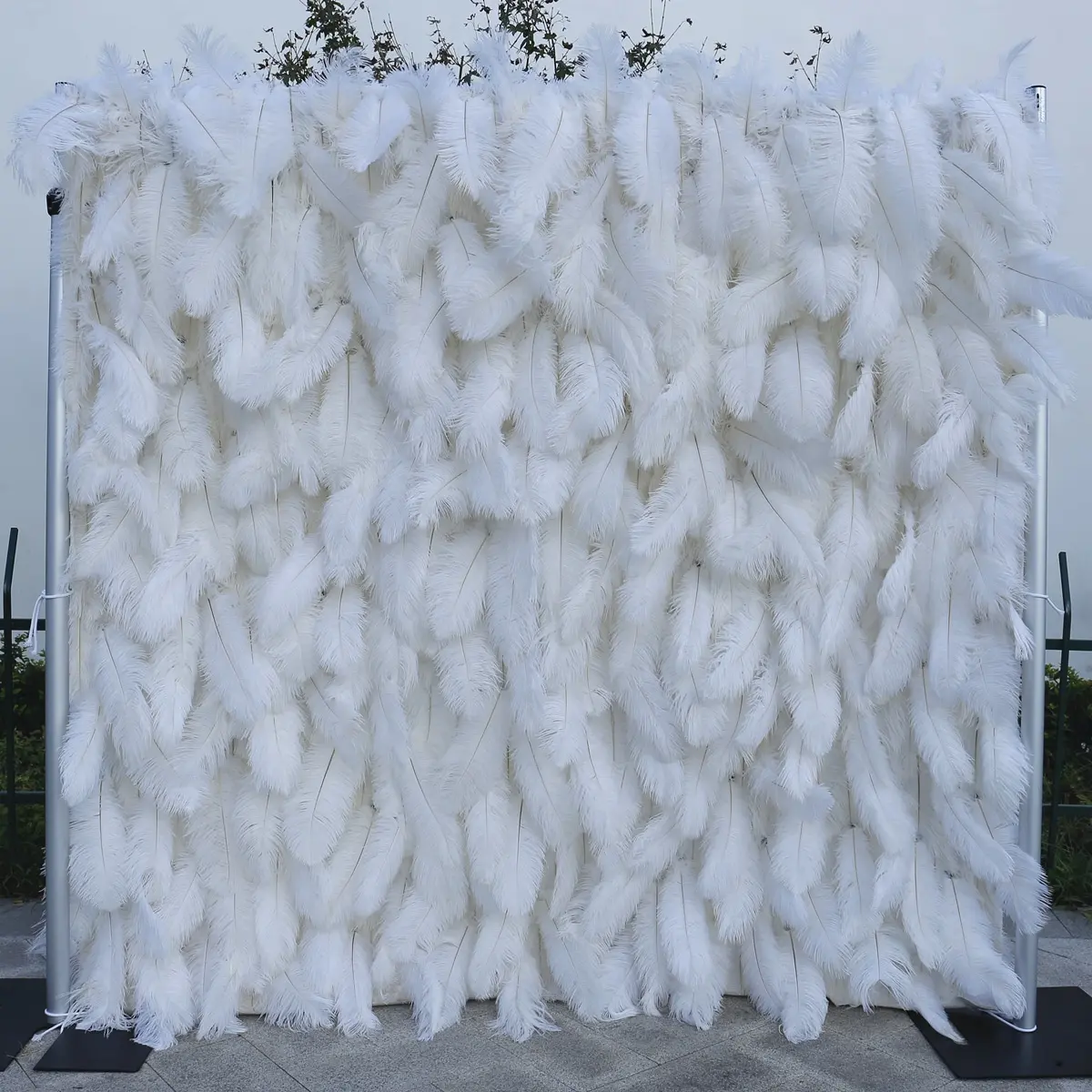 Pluma blanca 3D/5D personalizada, decoración de pared de fondo de flores para boda