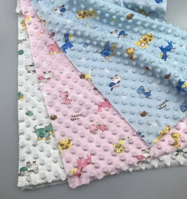 Toptan yumuşak özel baskılı minky puantiyeli kumaş bebek bib için battaniye