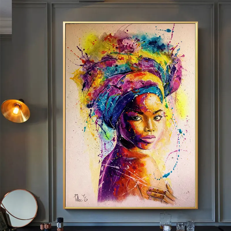 Affiches imprimées africaines femmes, Portrait abstrait de fille, toile, peinture colorée à l'huile, Art mural, peinture pour salon