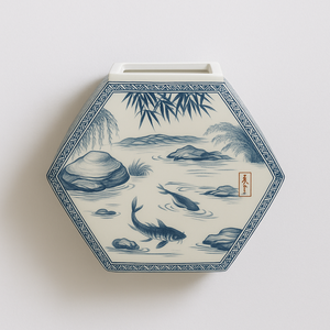 Custom Light Blue Porcelain Hexagonal Vase with <strong>Koi</strong> Fish Design-Modern <strong>Ceramic</strong> Tabletop Decor for Stylish Homes - Product Image 1