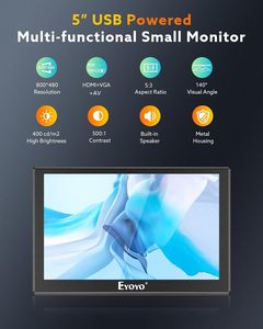 Eyoyo 5 Inch 800x480 Mini TFT <strong>LCD</strong> Screen Car DVR CCTV Small Monitor <strong>Display</strong> with HD/<strong>VGA</strong>/AV Video <strong>Input</strong> - Product Image 2