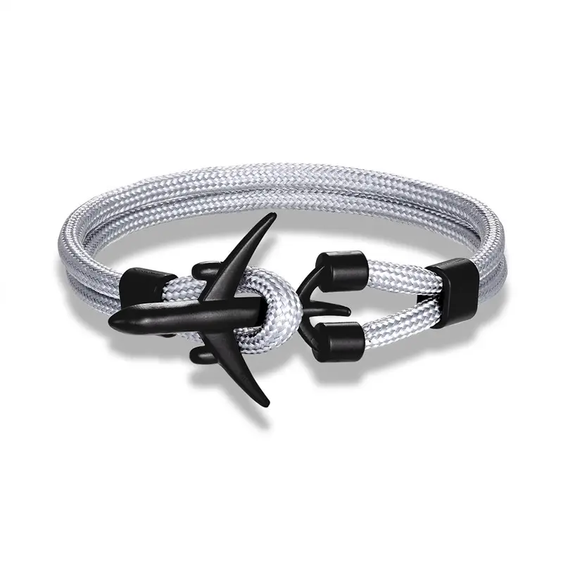 Bracciali e braccialetti di gioielleria raffinata di moda semplice braccialetto di fascino dell'aeroplano dell'acciaio inossidabile di Paracord del poliestere 550 per le donne