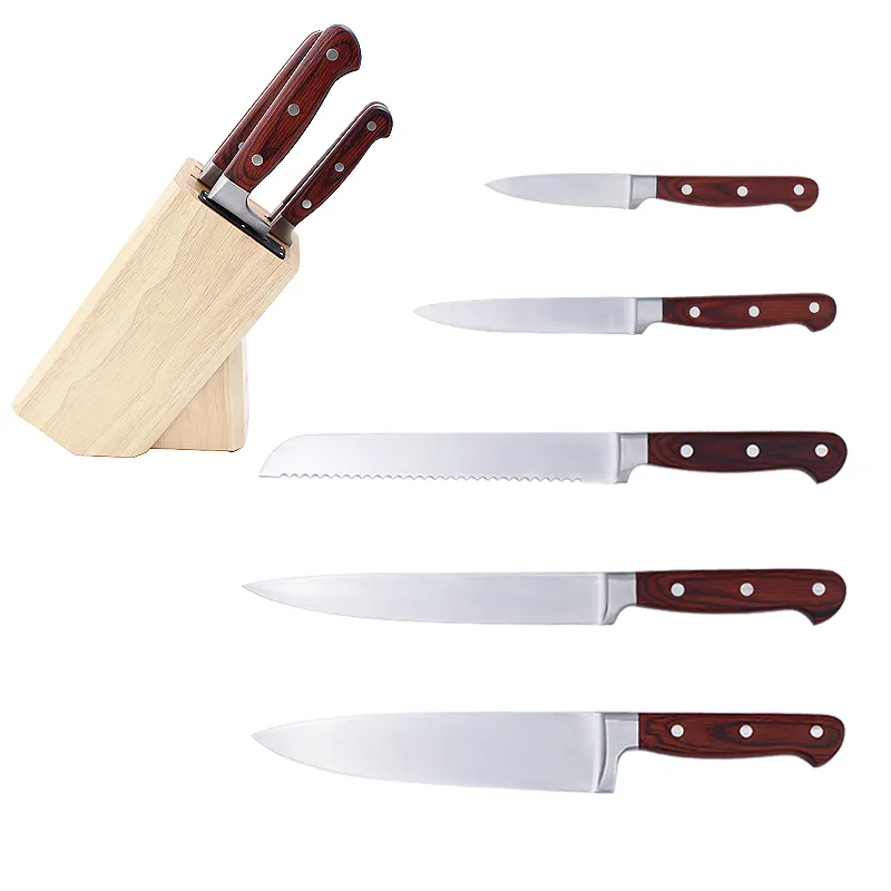 Set di coltelli forgiati in acciaio inossidabile da 8 pollici 5 cr15mov di alta qualità con blocco di legno