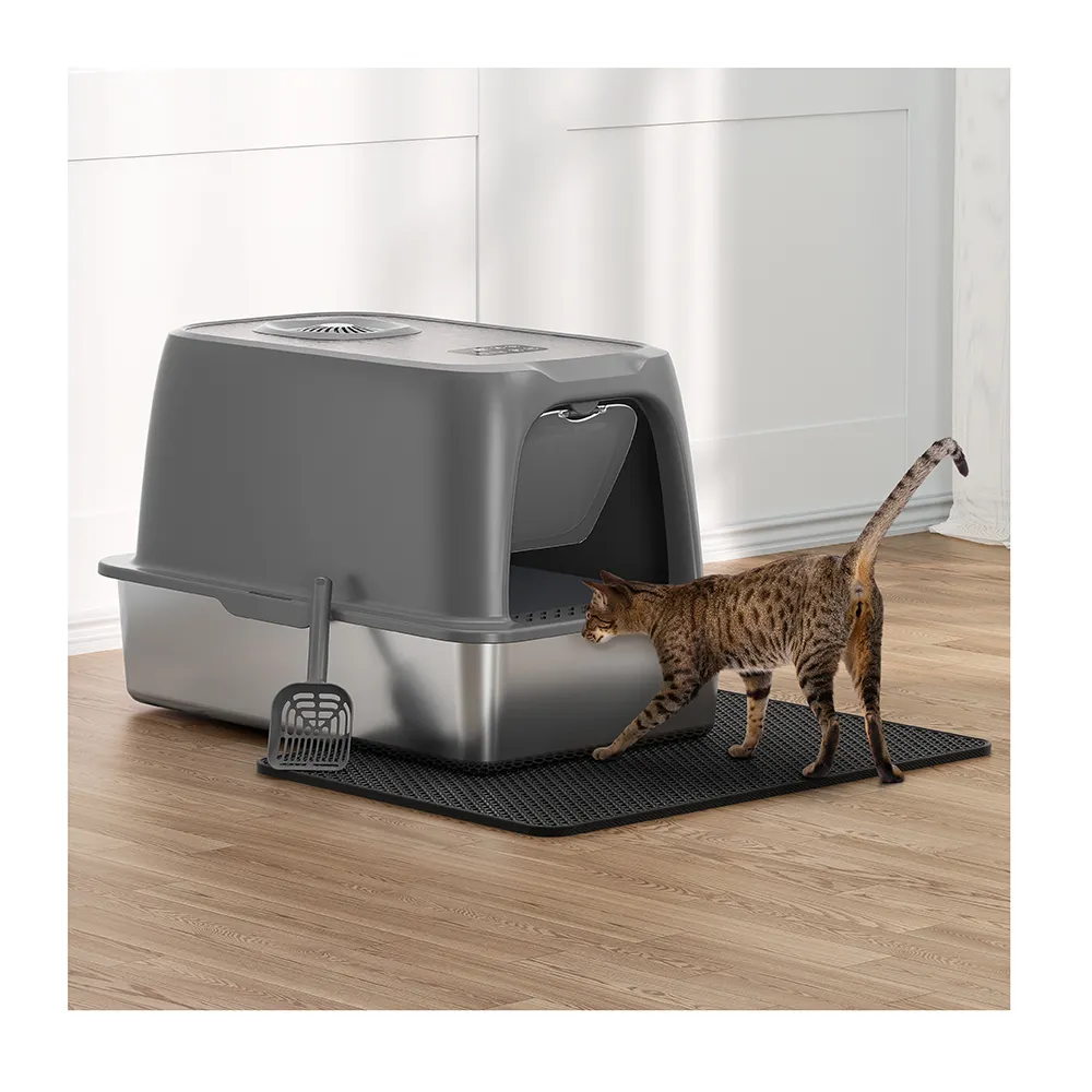 Stainless Steel Enclosed Deodorant Cat Litter Tray For Large Cat