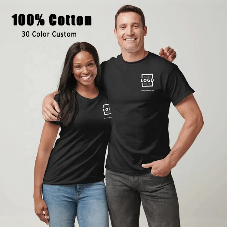 Camiseta de algodón 100% de alta calidad, camiseta bordada con estampado de logotipo personalizado en 30 colores, Camiseta lisa de manga corta en blanco para hombre
