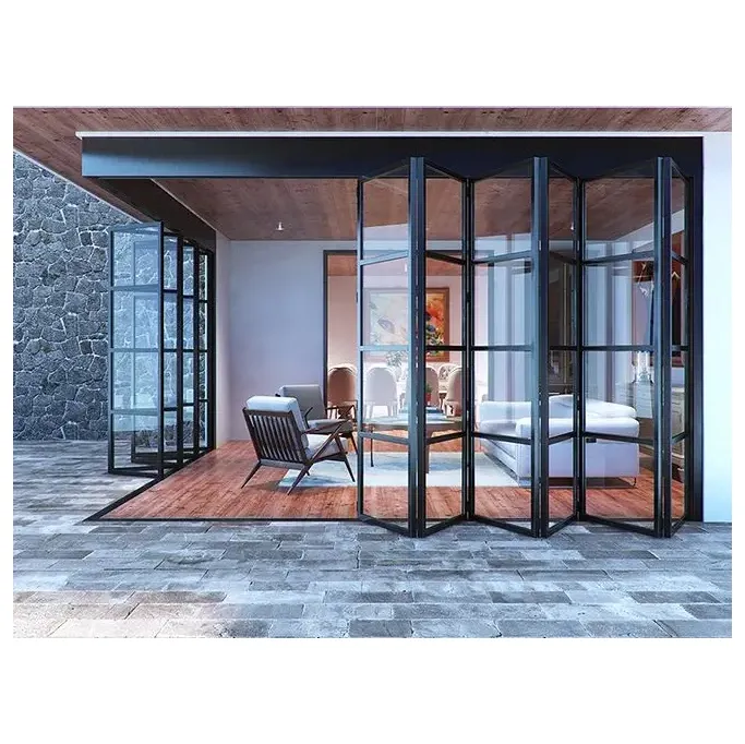 Bi gấp cửa kính hệ thống cong cửa gấp Patio trượt Bifold cửa sổ accordion cửa