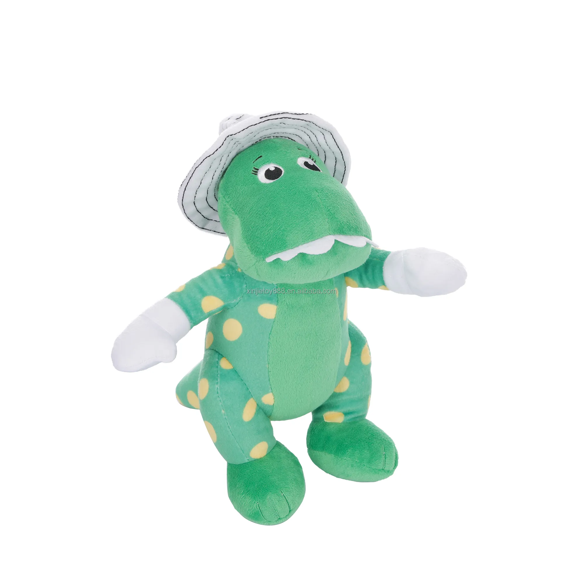 Best selling Customized size stuffed toy with hat Green dinosaur plush toys soft animal toy