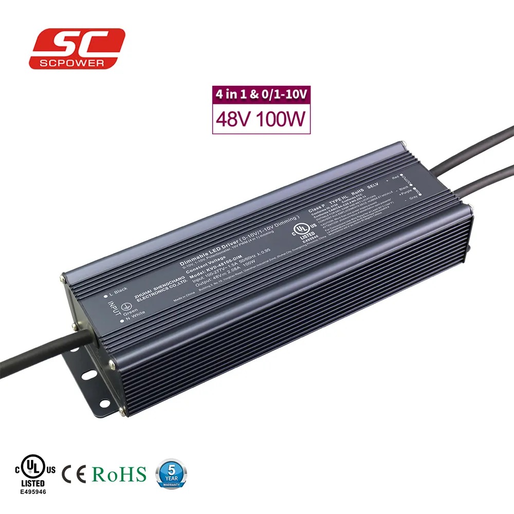 Controlador led para interiores y exteriores SC IP66, 0-10V, 24 voltios, 100 vatios, con certificación ul