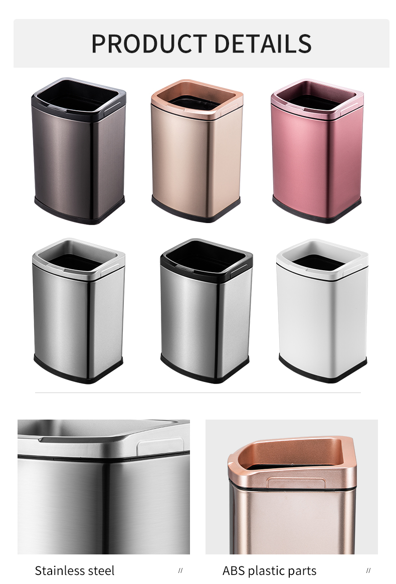 12L stainless steel hotel waste bin household recycling bin without lid trash can