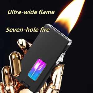 New Personalized Gravity Shake Sensor Seven-hole Metal Lighter Butane Refillable Lighter with Visible <strong>LED</strong> <strong>Transom</strong> - Product Image 3