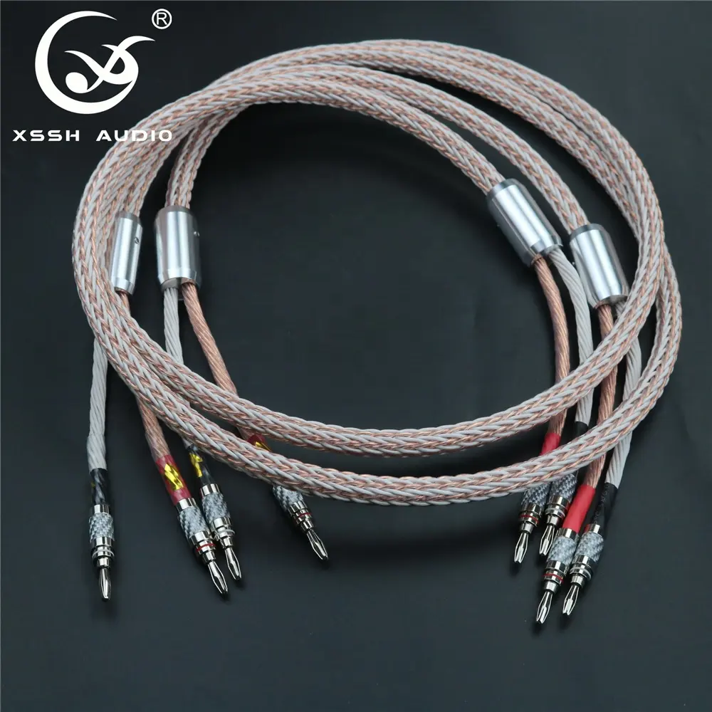 Amplifier XSSH DIY OEM Carbon Fiber Rhodium Plated Banana Plug Connection 24 Cores OCC Pure Copper HIFI Speaker Cable Cord Wire