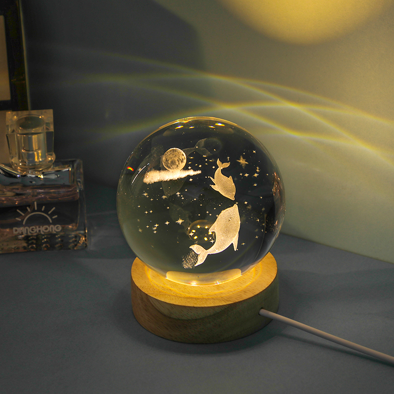 6cm dolphin two-way movement + round wooden lamp base gift bag